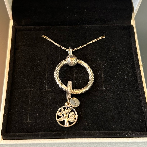 PANDORA Family Tree Dangle Charm on Small O-Pendant and Classic Cable Chain - Picture 2 of 7